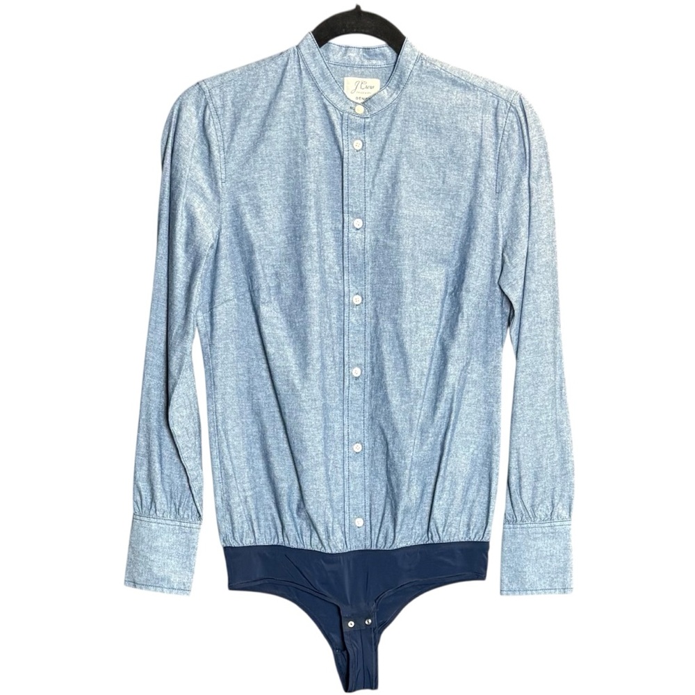 J. Crew Perfect Bodysuit Denim Medium Wash Chambray Button Up Shirt SZ 0 NEW